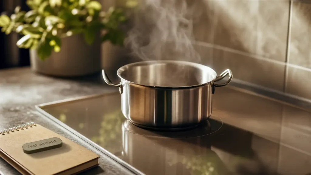 Fonctionnement plaque induction : la casserole chauffe, la vitre chauffe peu