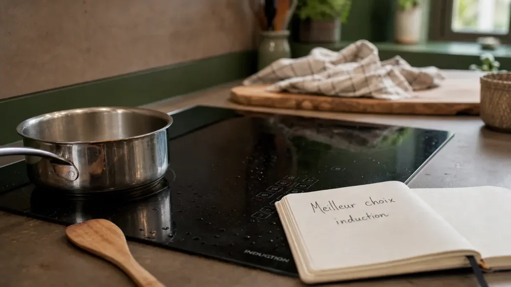 Meilleur plaque de cuisson induction : plaque encastrée dans une cuisine.
