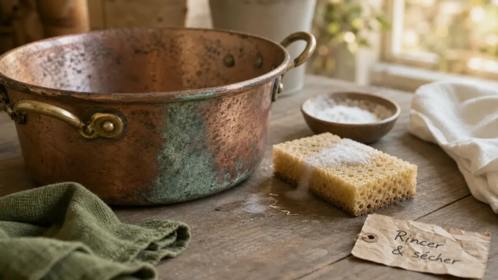 Nettoyer du vert de gris sur cuivre, laiton ou bronze : vinaigre, bicarbonate et gestes à éviter