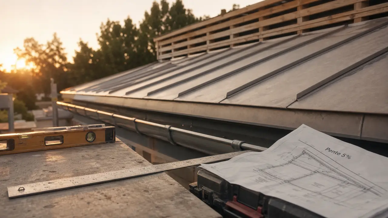 Pente toiture zinc 5% : lés et raccord en pente faible
