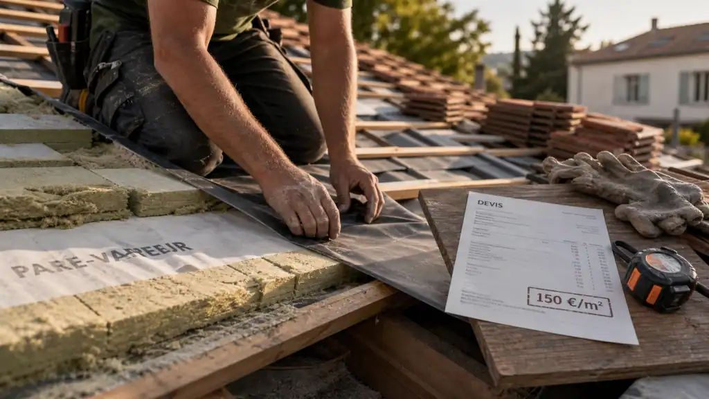 Sarking prix m2 150 à 190 €/m² : chantier rénovation toiture