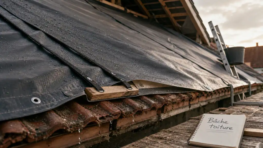 Toiture en bache PVC sombre sur tuiles : protection contre les dégâts d’eau