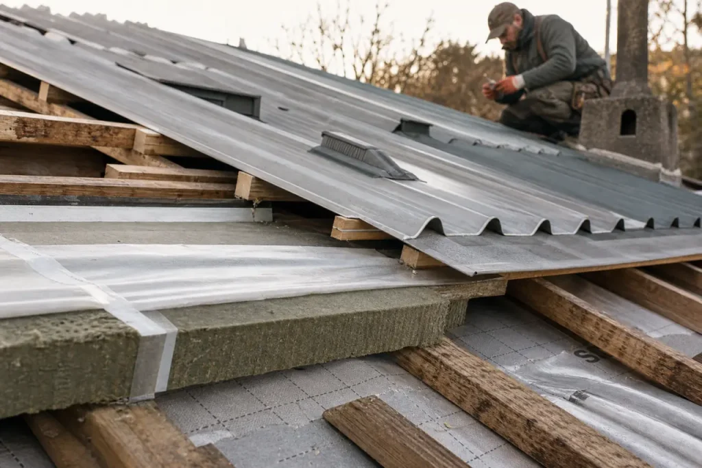 Toiture zinc isolation avec lame d’air ventilée et pare-vapeur en combles