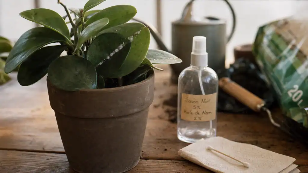 Traitement cochenille vinaigre blanc sur plante d’intérieur, cochenilles et pulvérisateur