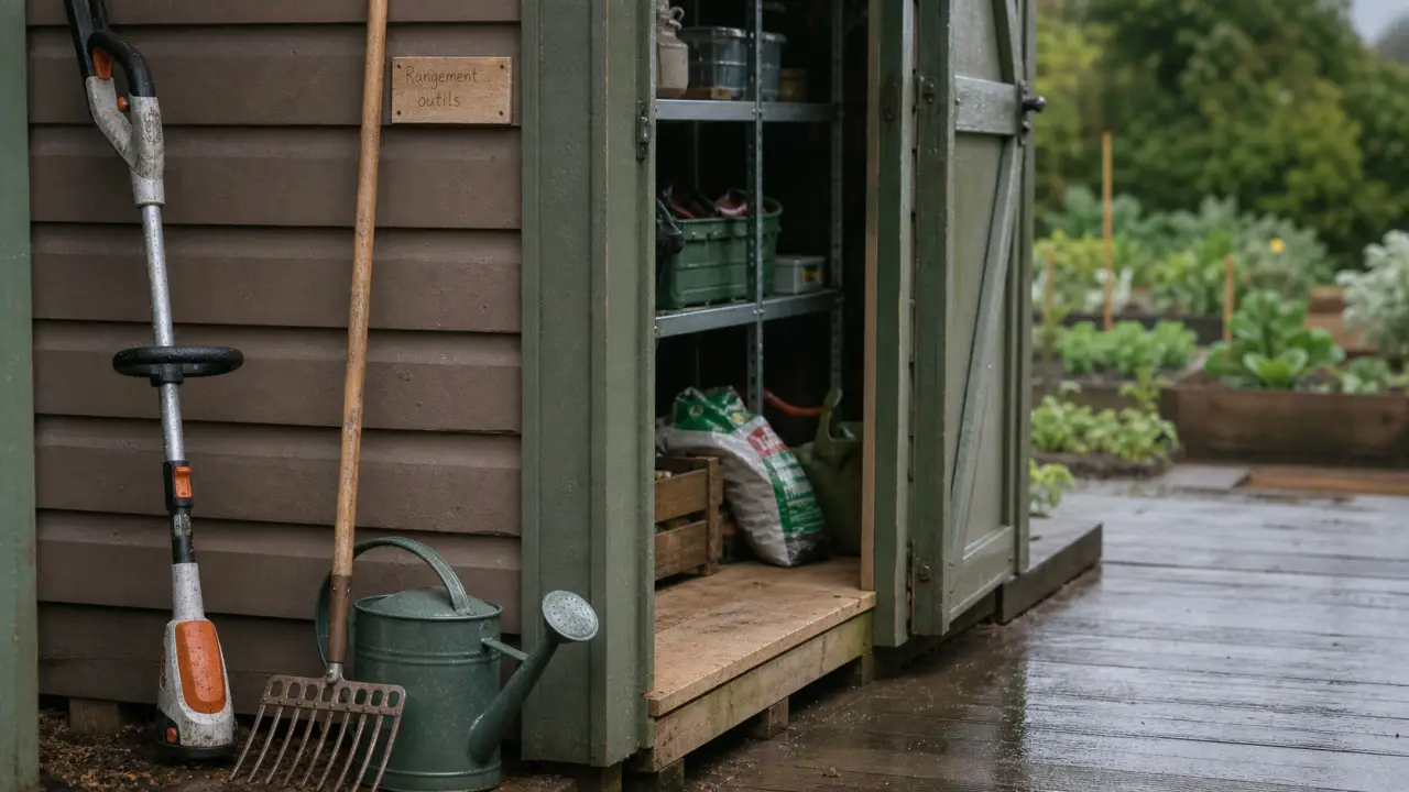 Cabane à outil de jardin en bois avec rangement outils