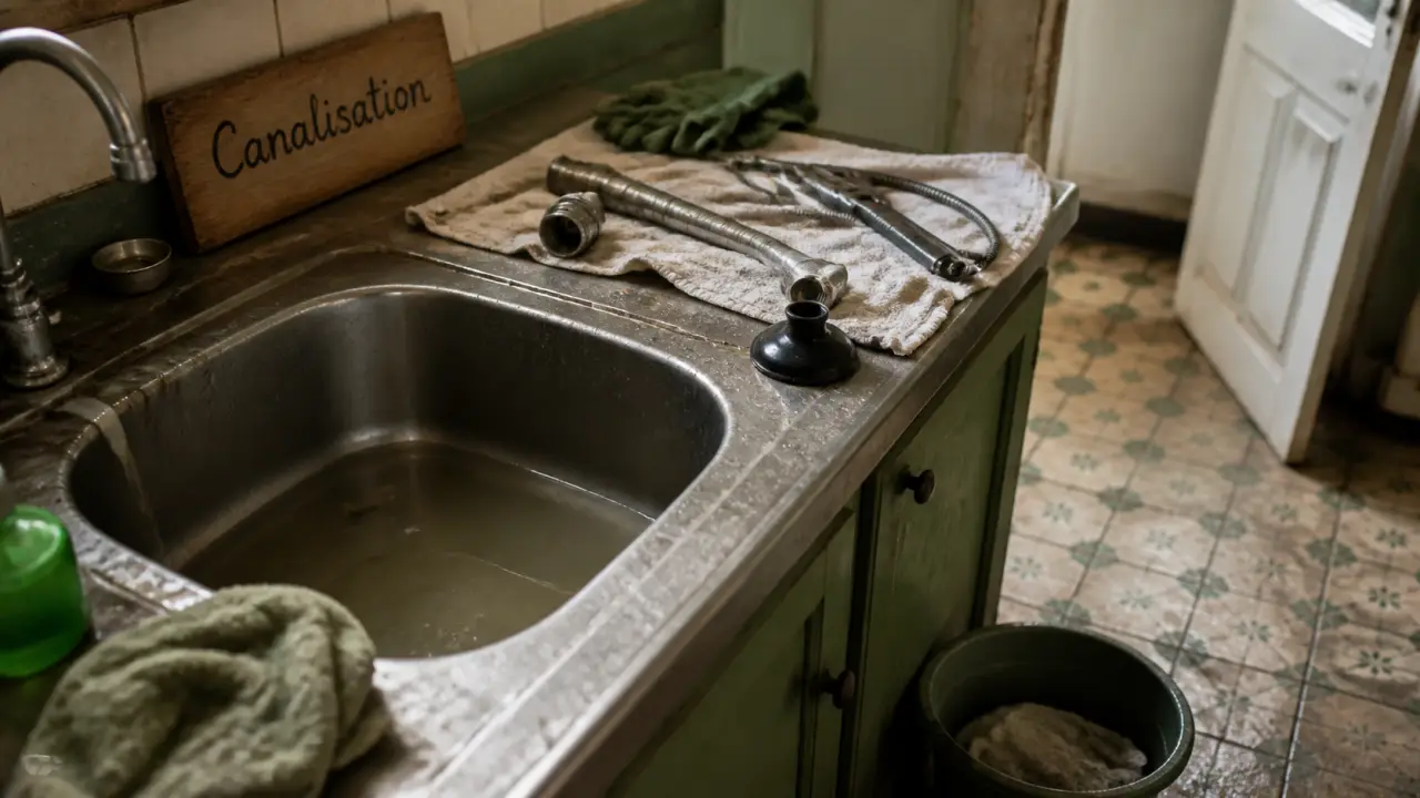 Canalisation bouchée, eau stagnante sous évier