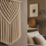 Déco macramé : tenture murale coton écru à franges