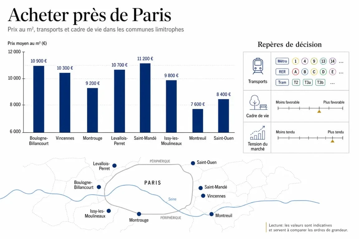 Acheter appartement banlieue proche Paris : comparaison éditoriale des prix au m², des transports et du cadre de vie