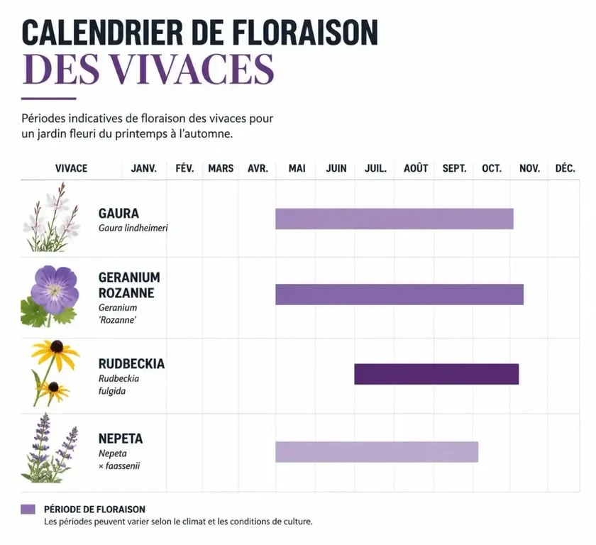 Calendrier de floraison des fleurs vivaces longue floraison pour le jardin