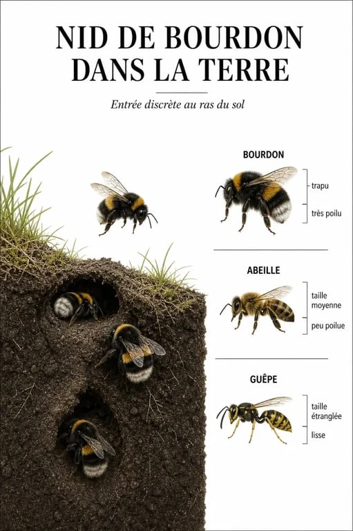Nid de bourdon dans la terre que faire : comparaison visuelle entre bourdon, abeille et guêpe