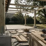 Montage d’une pergola bois en kit sur plots béton, poteaux et pannes