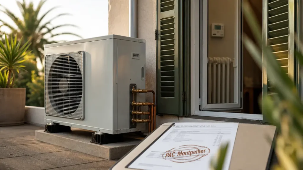 Pompe a chaleur montpellier : unité extérieure sur plots antivibratiles