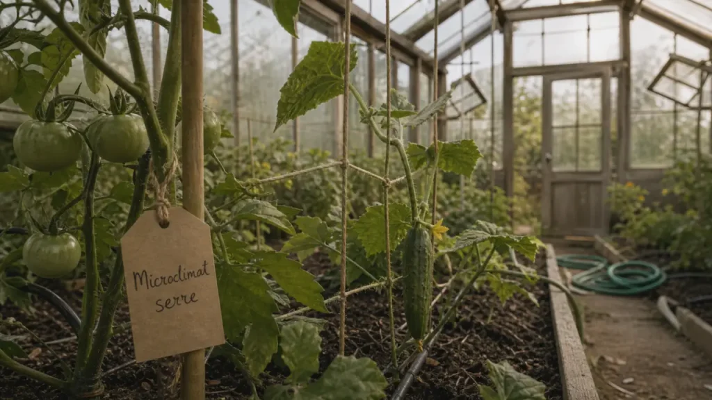 Pied de tomates et concombre en potager serre sous serre froide, dès mars