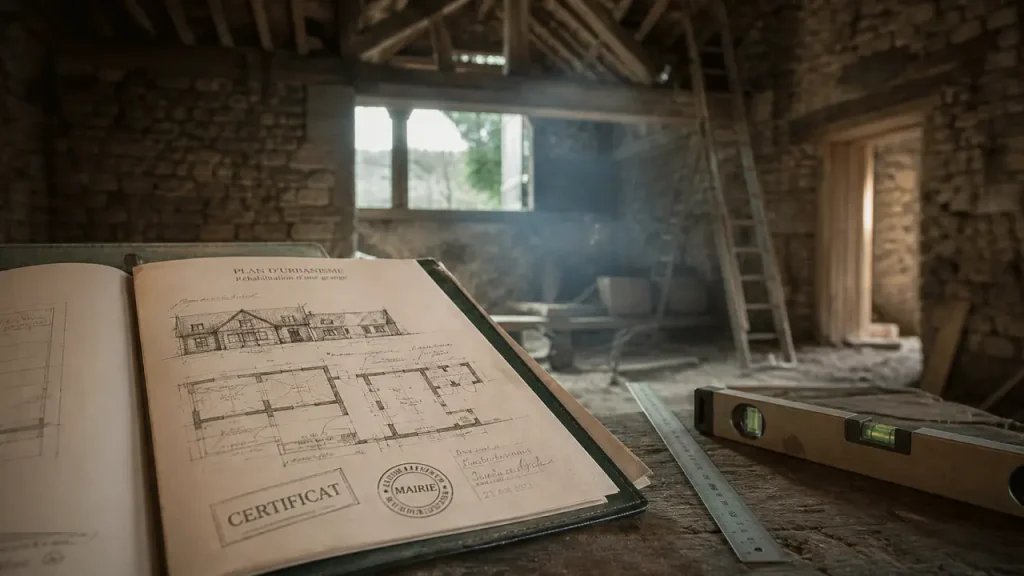 Renover une grange : PLU et budget au m², intérieur de grange en pierre