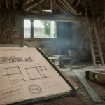 Renover une grange : PLU et budget au m², intérieur de grange en pierre