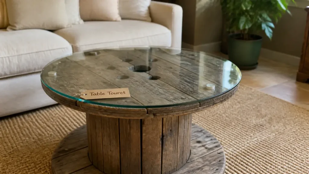Touret en table basse avec plateau en verre 6 mm, finitions au choix