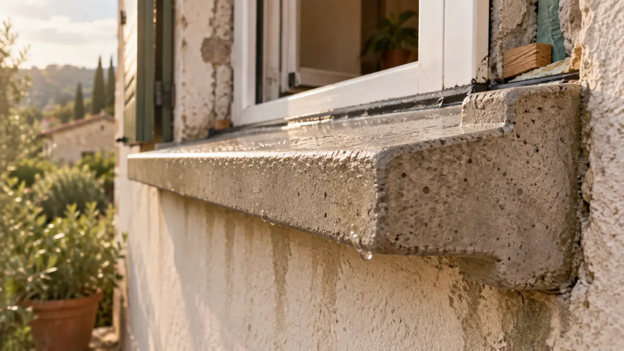 Appui de fenetre en béton avec joint d’étanchéité visible