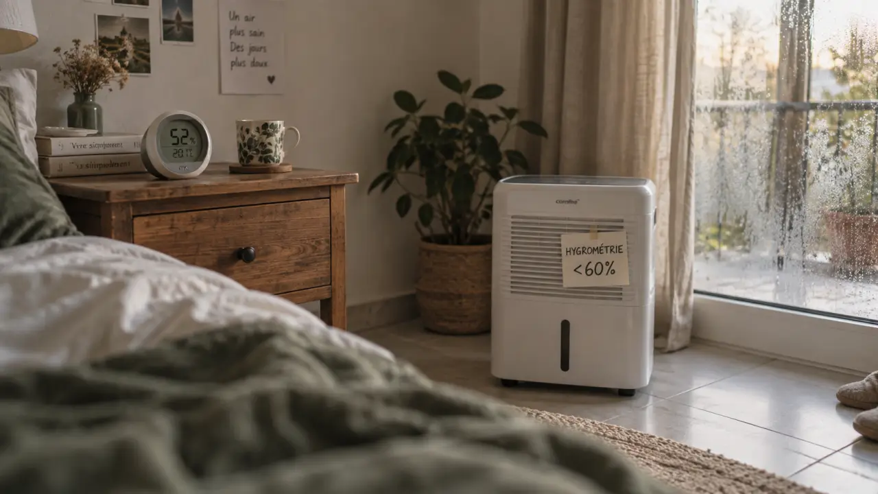 Deshumidificateur chambre et hygromètre : humidité <60%