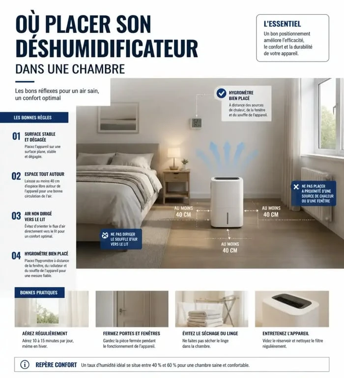 Placement optimal d’un déshumidificateur chambre avec hygromètre et circulation de l’air