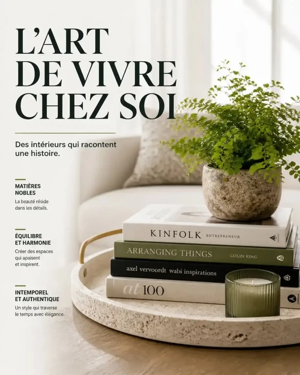 Superposition de textures et d'objets sur une table basse pour une décoration intérieure réussie
