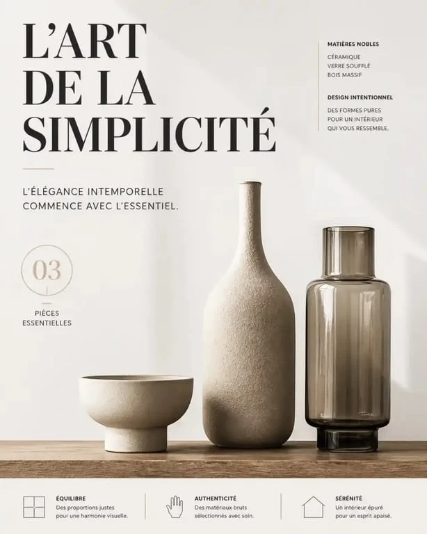 Composition d'objets décoratifs selon la règle des impairs pour une décoration intérieure harmonieuse