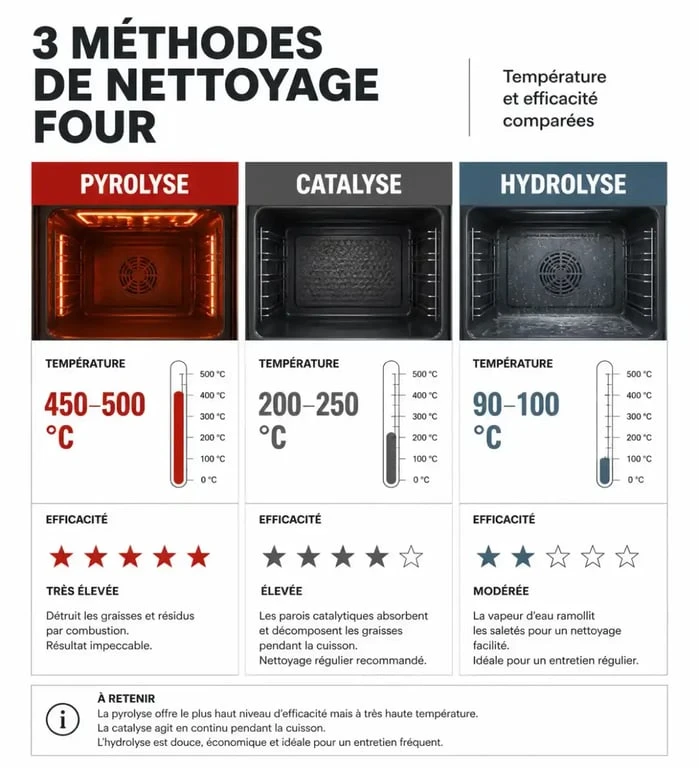 Comparatif des modes de nettoyage pour bien choisir son four : pyrolyse, catalyse et hydrolyse