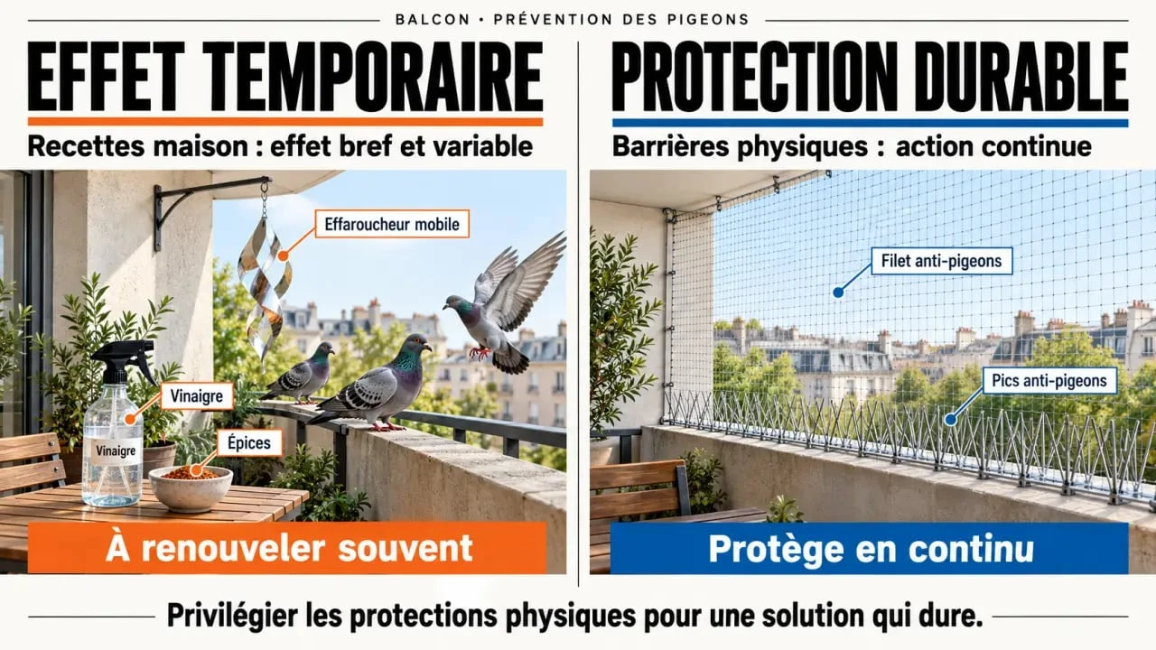 Recette de grand mère pour faire fuir les pigeons : comparaison entre astuces maison et protections durables