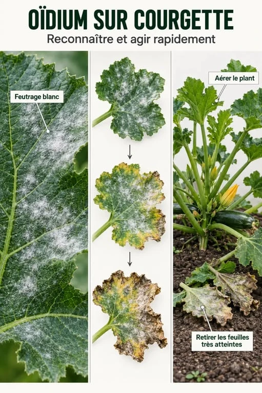 Traitement oidium courgette : reconnaître le feutrage blanc et les gestes de limitation