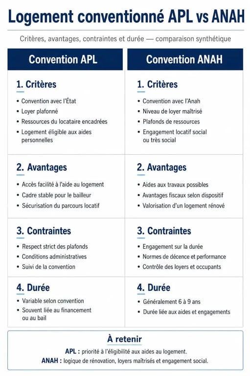Logement conventionné : comparaison APL vs ANAH en visuel éditorial