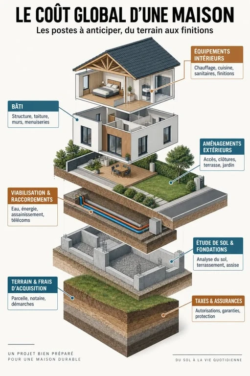Cout construction maison : infographie des principaux postes du budget global