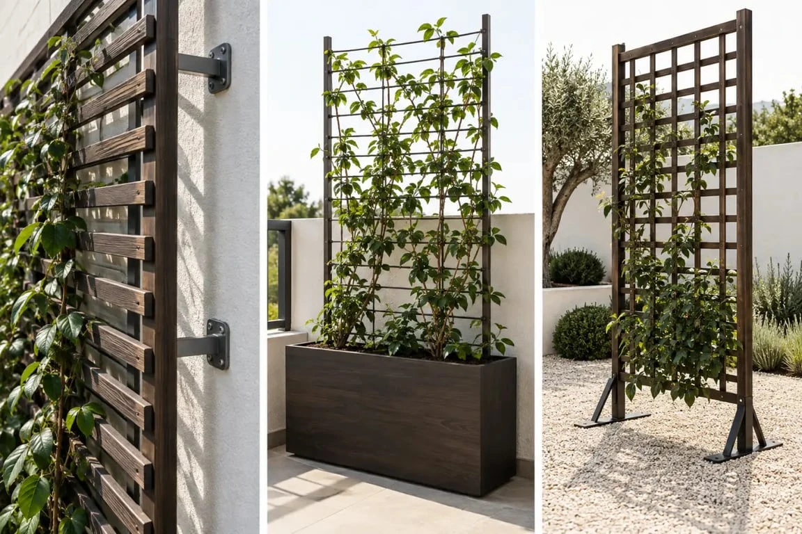 Exemples d’installation d’un treillis pour plantes grimpantes sur mur, balcon et jardin