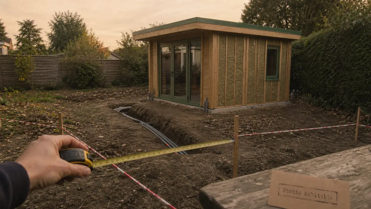 Studio de jardin habitable : mesure de l’emprise et tranchée de raccordement