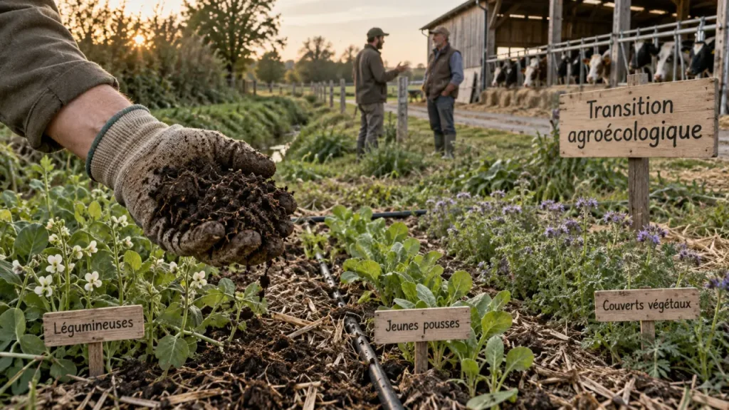 Agro ecologie : poignée de terre vivante, cultures en rotation