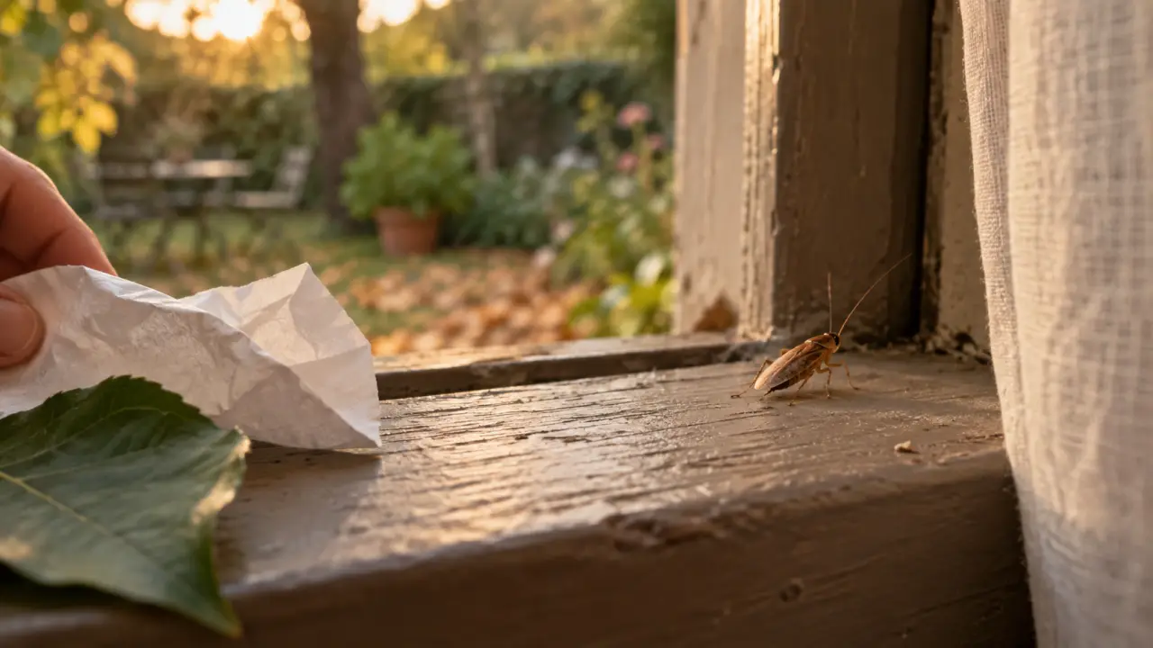 Cafard de jardin danger à l’intérieur, insecte Ectobius sur rebord de fenêtre