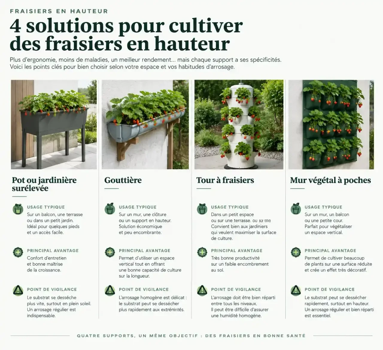Comparaison des supports pour une plantation de fraisier en hauteur