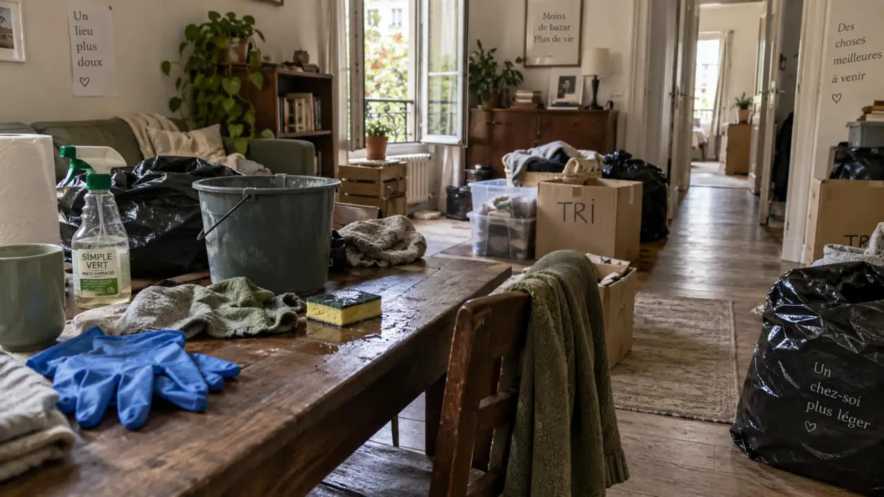 Nettoyage maison très sale : tri et sécurité, gants et sacs-poubelle