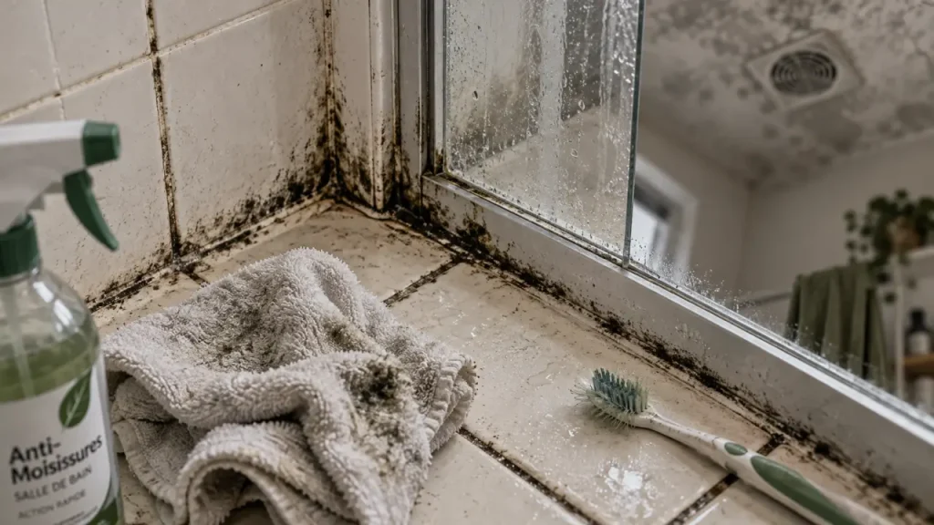 Nettoyer la moisissure salle de bain : joints noirs et traces au pied de douche
