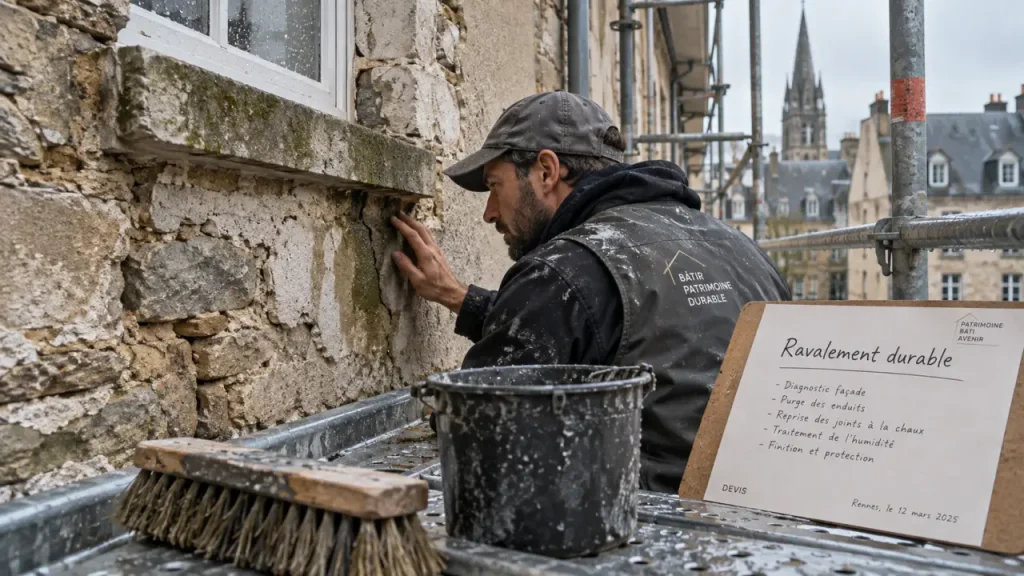 Ravalement de façade Rennes : contrôle humidité avant reprise après pluie